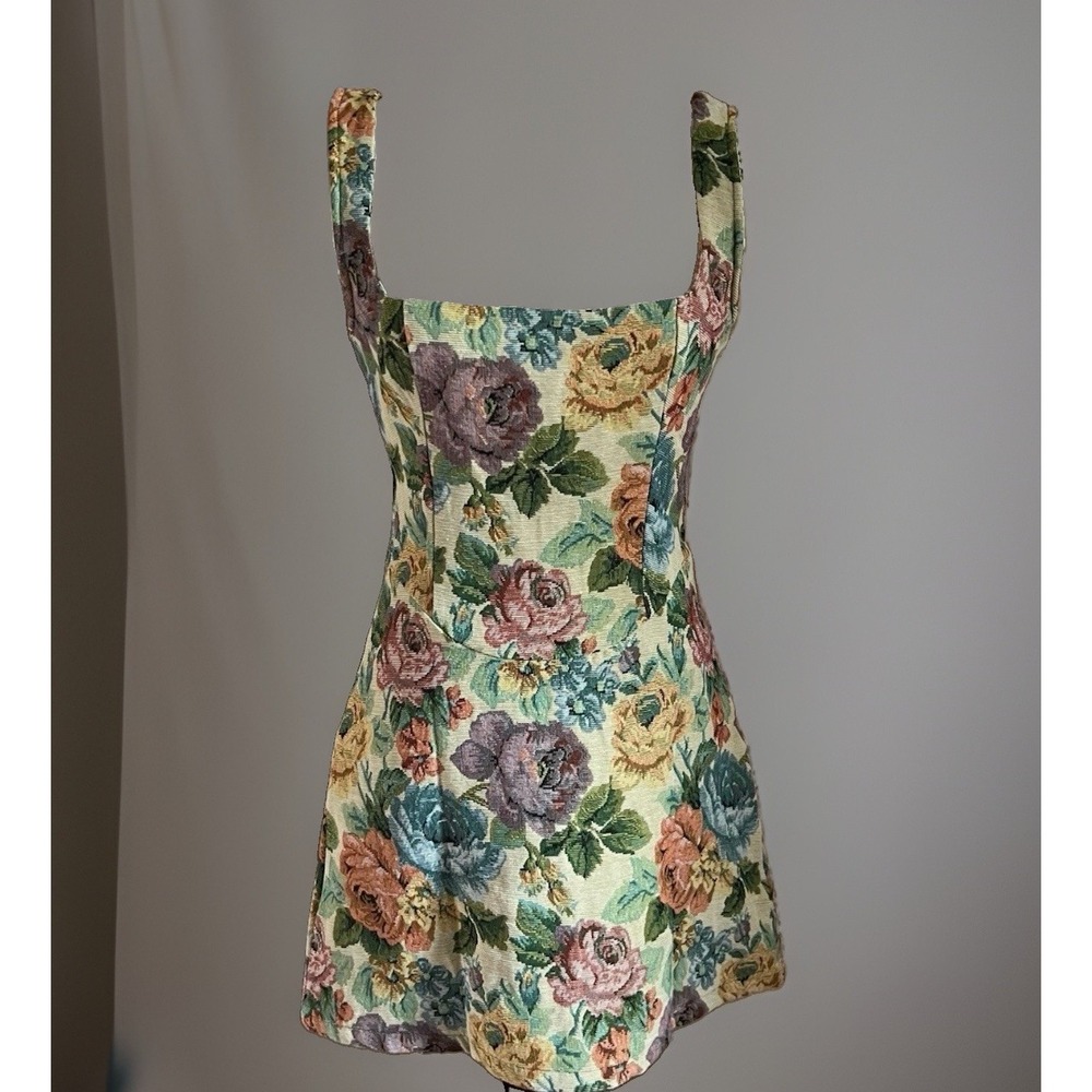 NWT PrettyLittleThing Floral Tapestry Bodycon Mini Dress Square Neck Size 8